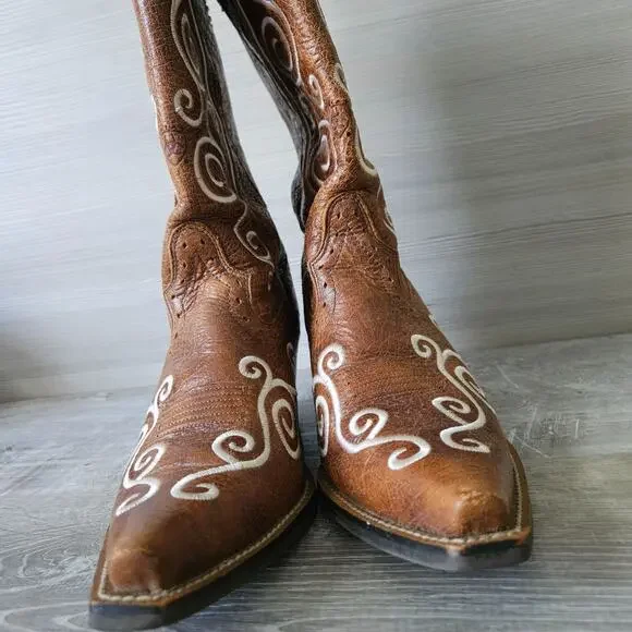 Ariat Shelleen Womens Western Leather Boots White Swirl Embroidery Size 7.5 - Picture 11 of 15